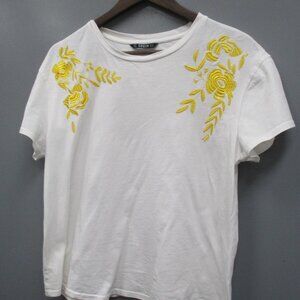 Shein Girls Blouse Size M White 100% Cotton Front Embroidery Short Sleeve Blouse